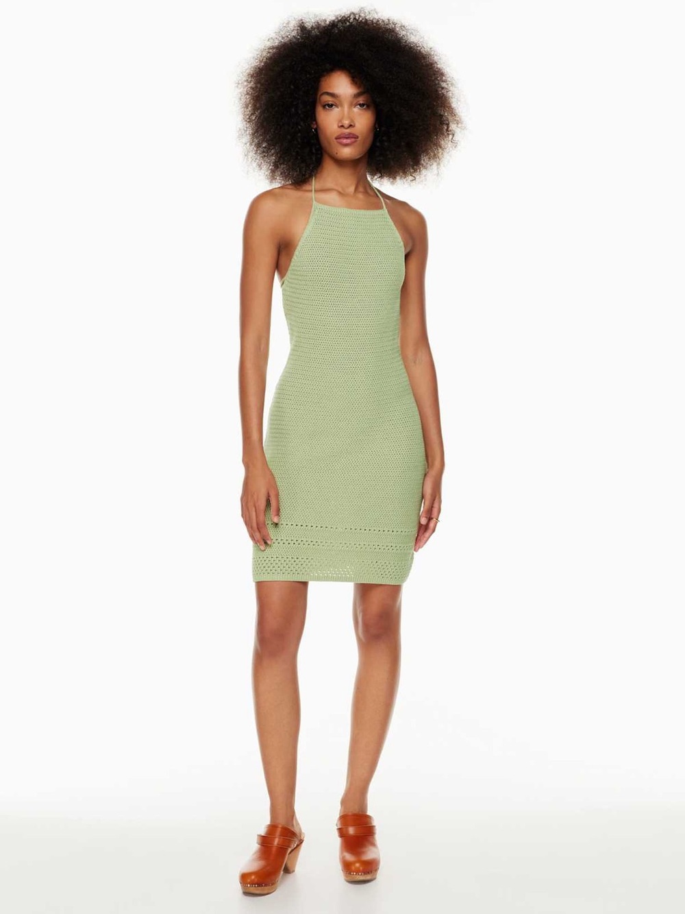 Wilfred Sunset Halter Knit Mini Dress in Light Sage